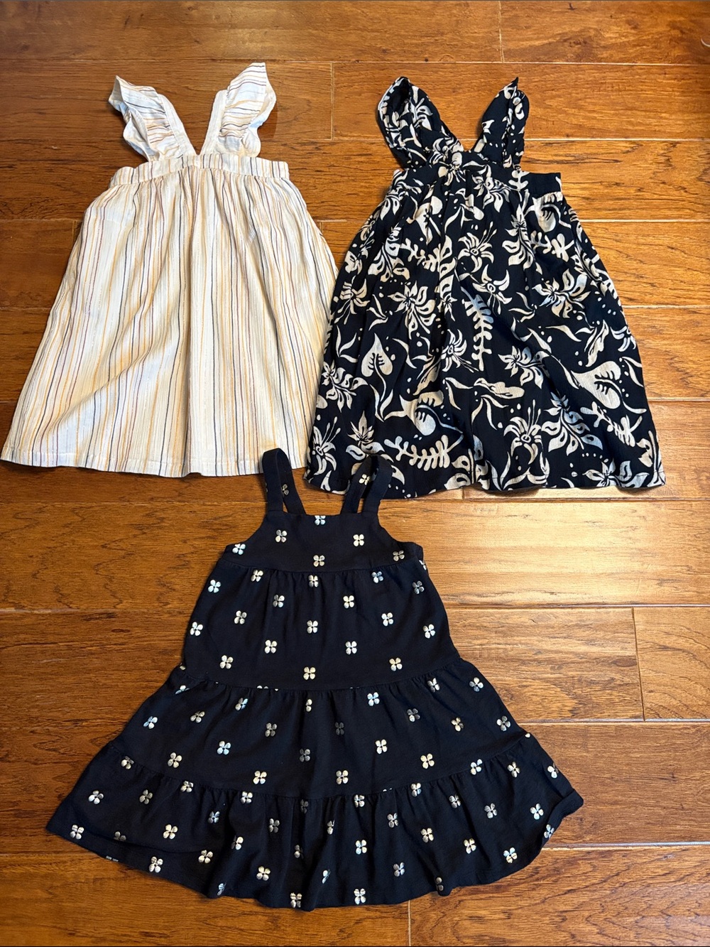 GAP Girls black, cream and gold  Floral, Stripe and Ditsy Print Dress Trio